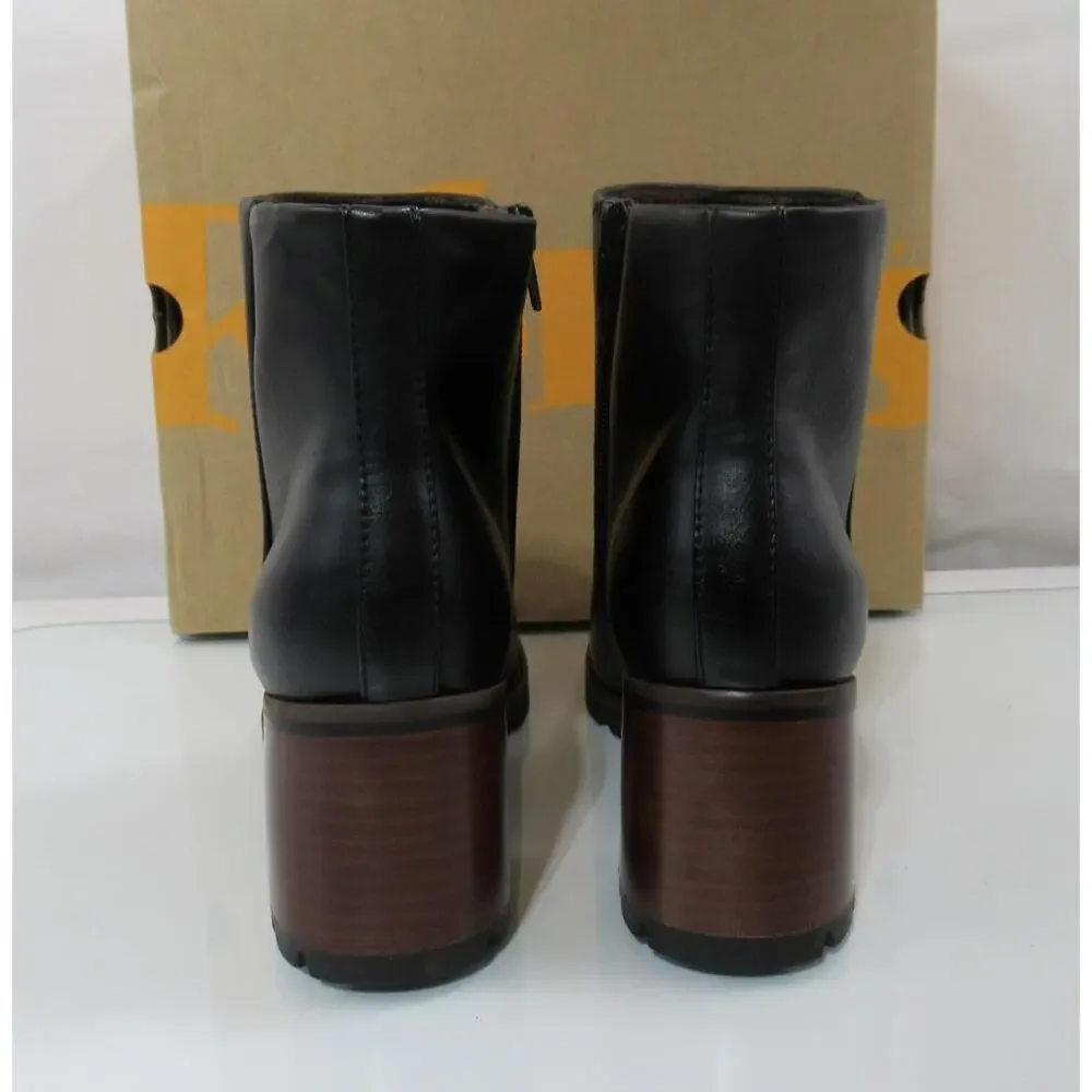 Korks Chandler Size 7.5 Stacked Block Heel Booties Ankle Boots Black